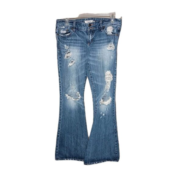 Vintage RARE Abercrombie Fitch Flared Jeans Trashed Thrashed Low Rise Distressed - Picture 13 of 16